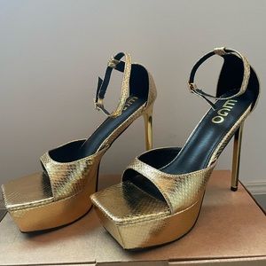 EGO Gold Strappy Square Toe Stiletto Heels